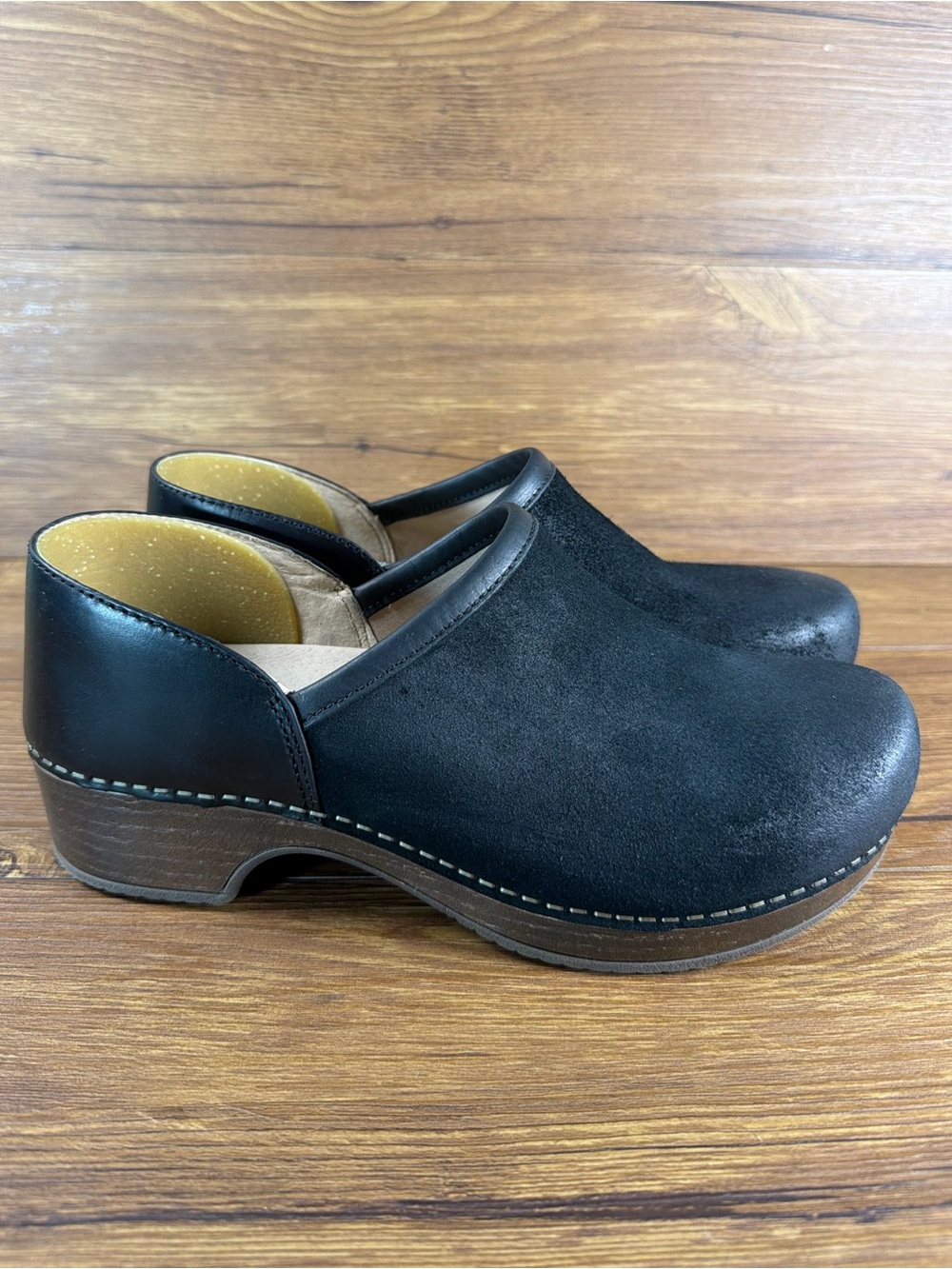 Dankso Brenna Black Burnished Suede Slip On Clogs Size 37EU - US 6.5